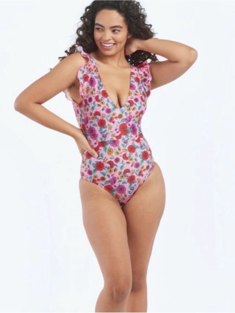 summersalt Pink Floral Ruffle One-Piece Swimsuit